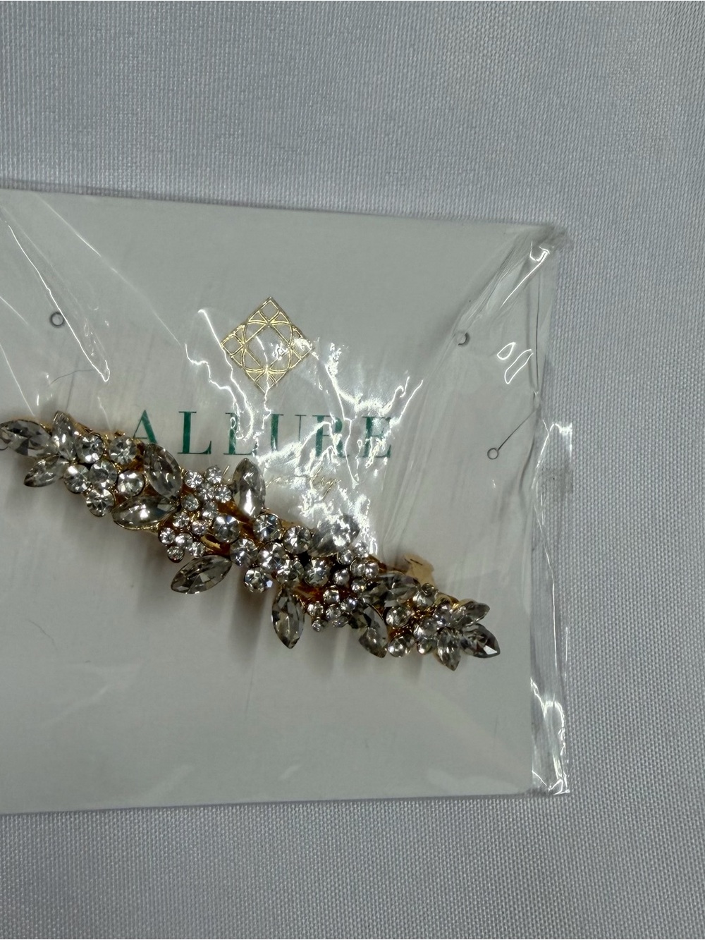 Allure Gold Floral Rhinestone Barrette - Picture 3 of 7